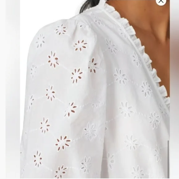 REBECCA TAYLOR LA VIE Lucie White Eyrlet Wrap Dress | Sz L / 10 - Picture 6 of 7